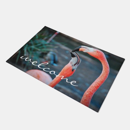 Roze Flamingo's Foto Welkom Script Modern Stijlvol Deurmat (Schuin)