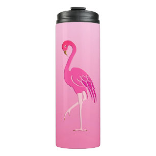 roze flamingo's fuchsia en Bord roze Thermosbeker