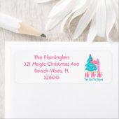 Roze flamingos Funny Tropical Beach Kerstmis Etiket (Insitu)