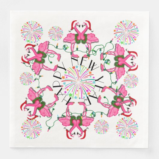 Roze Flamingo's Gelukkig Nieuwjaar Party Goederen  Servetten (Voorkant)