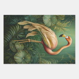 Roze flamingo's gevederde finery, Coconut Grove Inpakpapier Vel