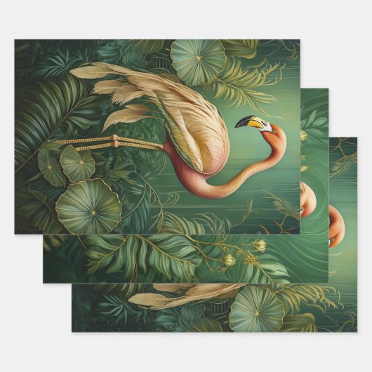 Roze flamingo's gevederde finery, Coconut Grove Inpakpapier Vel (Set)
