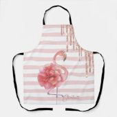 Roze Flamingo's, Glitterdruppels, Strepen Schort (Voorkant)