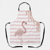 Roze Flamingo's, Glitterdruppels, Strepen Schort (Voorkant)
