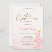 Roze Flamingos Gold Tiara Quinceañera Kaart (Voorkant)