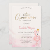 Roze Flamingos Gold Tiara Quinceañera Kaart (Voorkant / Achterkant)