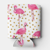 Roze flamingo's, gouden stippen, waterverf. blikjeskoeler (Achterkant)