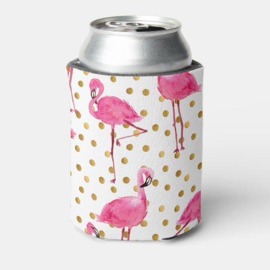 Roze flamingo's, gouden stippen, waterverf. blikjeskoeler (Blikje Achterkant)
