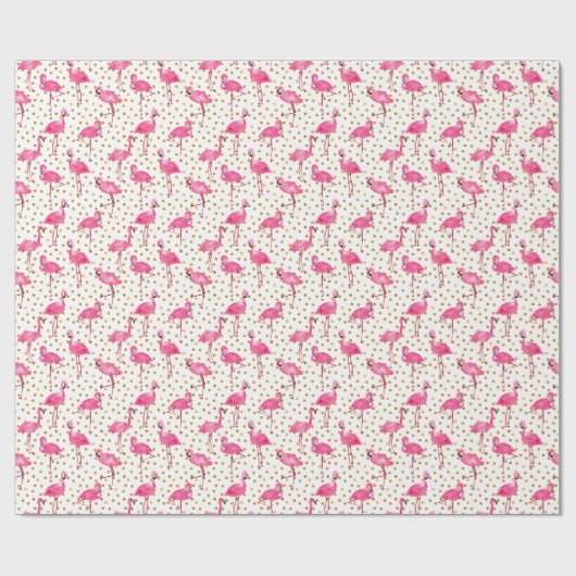 Roze flamingo's, gouden stippen, waterverf. cadeaupapier (Vlak)