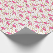Roze flamingo's, gouden stippen, waterverf. cadeaupapier (Hoek)