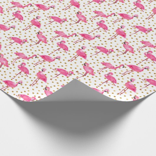 Roze flamingo's, gouden stippen, waterverf. cadeaupapier (Hoek)