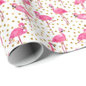 Roze flamingo's, gouden stippen, waterverf. cadeaupapier (Rol Hoek)