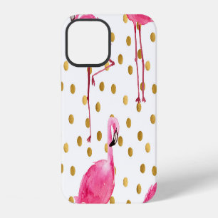 Roze flamingo's, gouden stippen, waterverf. iPhone 12 hoesje
