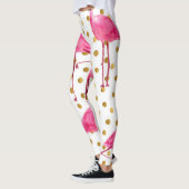 Roze flamingo's, gouden stippen, waterverf. leggings (Links)