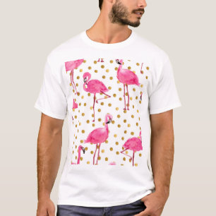 Roze flamingo's, gouden stippen, waterverf. t-shirt