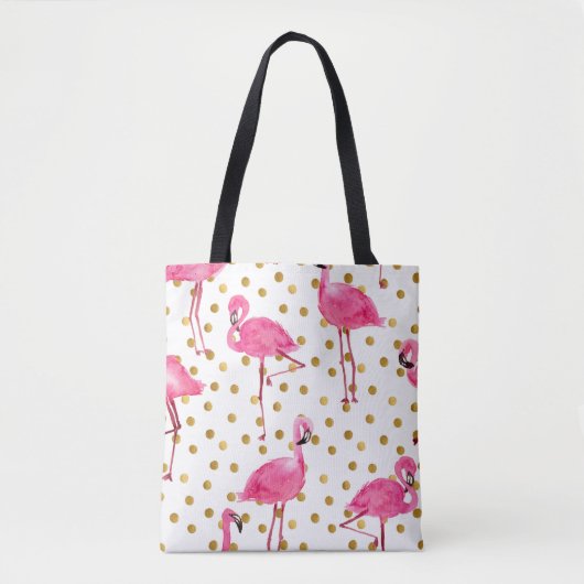 Roze flamingo's, gouden stippen, waterverf. tote bag (Voorkant)