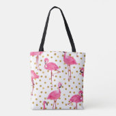 Roze flamingo's, gouden stippen, waterverf. tote bag (Achterkant)