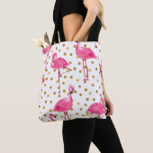 Roze flamingo's, gouden stippen, waterverf. tote bag (Dichtbij)