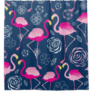 Roze Flamingo's: Grafisch Donker Patroon Douchegordijn