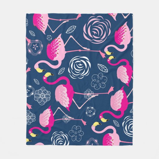 Roze Flamingo's: Grafisch Donker Patroon Fleece Deken (Voorkant)