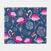 Roze Flamingo's: Grafisch Donker Patroon Fleece Deken (Voorkant (Horizontaal))