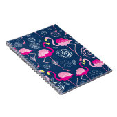 Roze Flamingo's: Grafisch Donker Patroon Notitieboek (Rechterzijde)