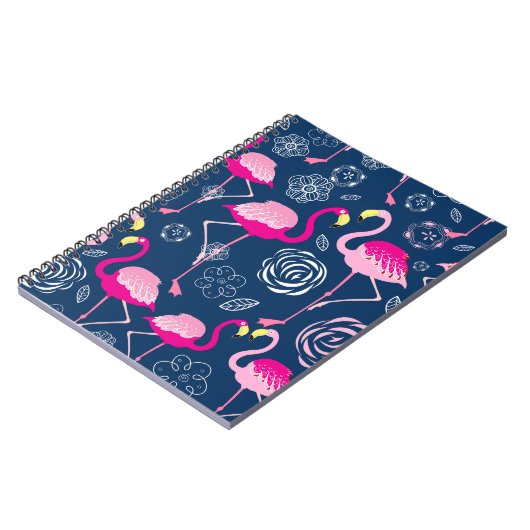 Roze Flamingo's: Grafisch Donker Patroon Notitieboek (Linkerzijde)