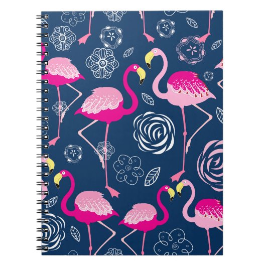 Roze Flamingo's: Grafisch Donker Patroon Notitieboek (Voorkant)