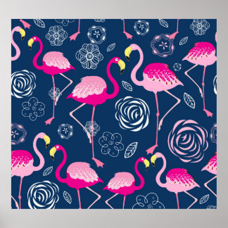 Roze Flamingo's: Grafisch Donker Patroon Poster