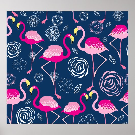 Roze Flamingo's: Grafisch Donker Patroon Poster (Voorkant)