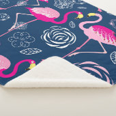 Roze Flamingo's: Grafisch Donker Patroon Sherpa Deken (3/4)