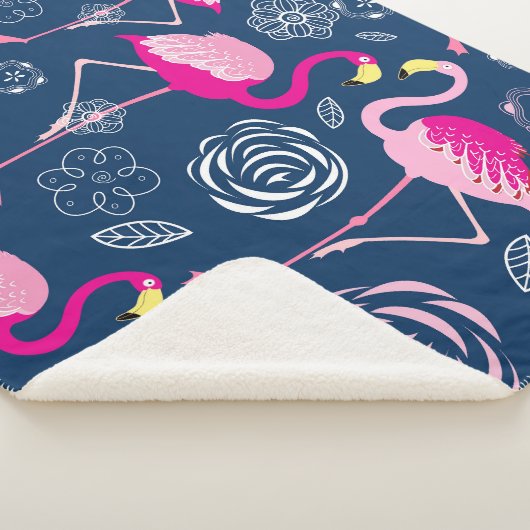 Roze Flamingo's: Grafisch Donker Patroon Sherpa Deken (3/4)