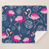 Roze Flamingo's: Grafisch Donker Patroon Sherpa Deken (Voorkant (horizontaal))