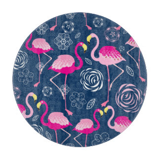 Roze Flamingo's: Grafisch Donker Patroon Snijplank