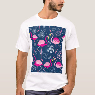 Roze Flamingo's: Grafisch Donker Patroon T-shirt