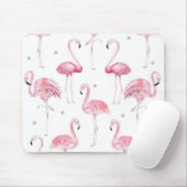 Roze Flamingo's Grijs Polka Dots Chic Waterverf Muismat (Met muis)