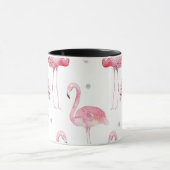 Roze Flamingo's Grijs Polka Dots Chique Patroon Mok (Midden)