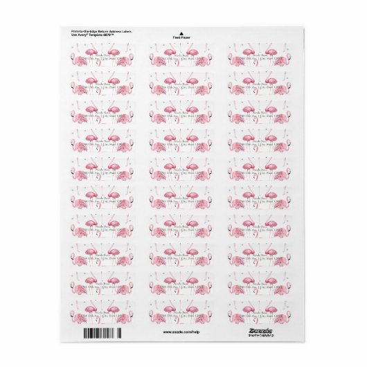 Roze Flamingo's Grijs Polka Dots Chique Uitnodigin Etiket (Full Sheet)