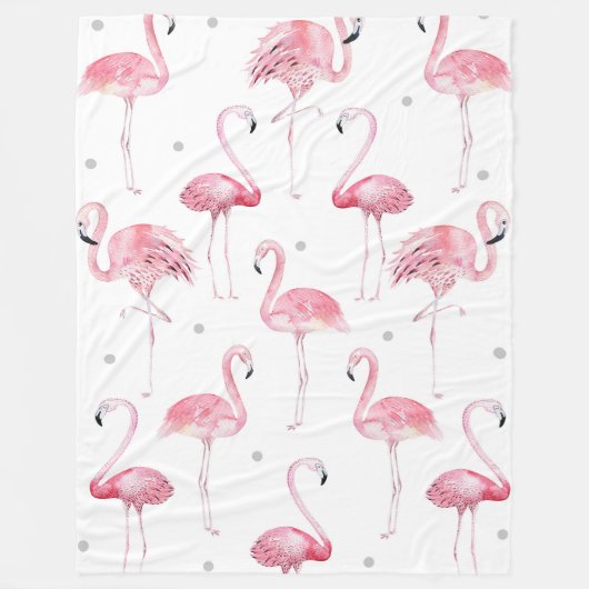 Roze Flamingo's Grijs Polka Dots Patroon Fleece Deken (Voorkant)