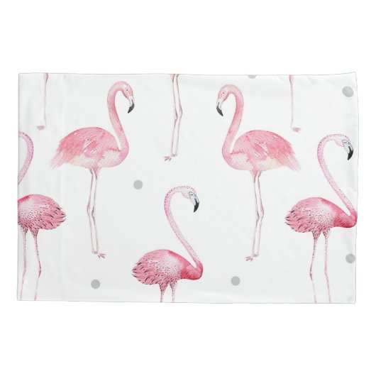 Roze Flamingo's Grijze Polka Dots Chic Minimal Cus Kussensloop (Achterkant)