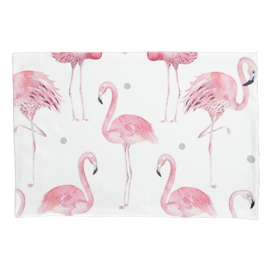 Roze Flamingo's Grijze Polka Dots Chic Minimal Cus Kussensloop (Voorkant)
