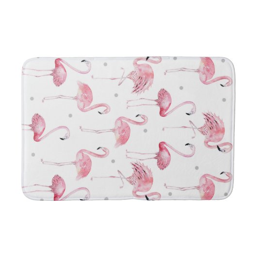 Roze Flamingo's Grijze Polka Dots Chic Tropical Badmat (Voorkant)