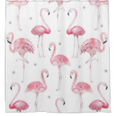 Roze Flamingo's Grijze Polka Dots Chic Tropical Douchegordijn (Voorkant)