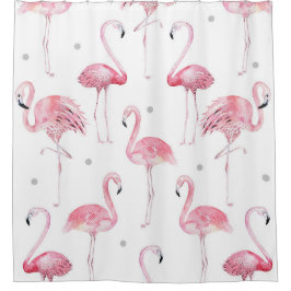 Roze Flamingo's Grijze Polka Dots Chic Tropical Douchegordijn