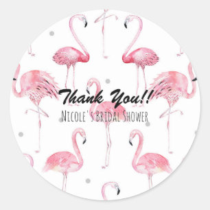 Roze Flamingo's Grijze Stippen Chic Favor Ronde Sticker