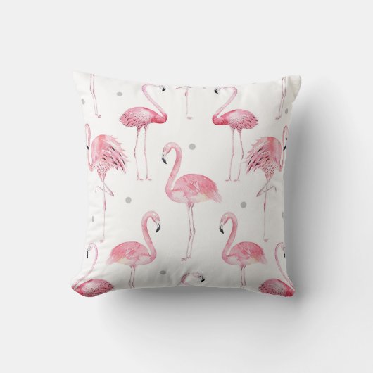 Roze Flamingo's Grijze Stippen Chic Minimaal Aange Kussen (Voorkant)