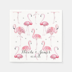Roze Flamingo's Grijze Stippen Chic Patroon Feest Servetten