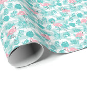 Roze flamingo's, groene palmbladeren, tropisch. cadeaupapier (Rol Hoek)