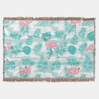 Roze flamingo's, groene palmbladeren, tropisch. deken