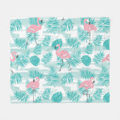 Roze flamingo's, groene palmbladeren, tropisch. fleece deken (Voorkant (Horizontaal))